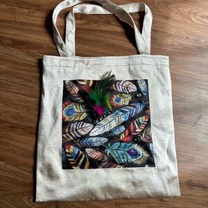 Feather Print Tote Bag - Multicolor